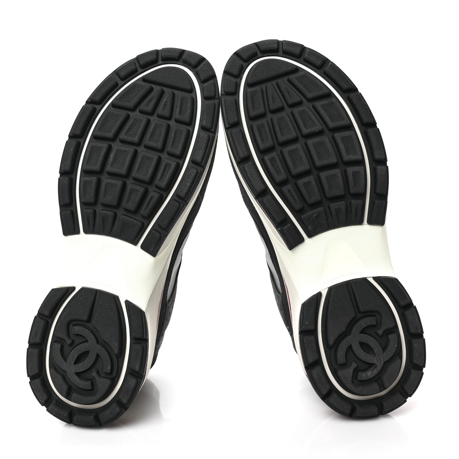 Chanel Fabric Suede Calfskin Mesh Womens CC Sneakers 41 Black Grey White 6 of 9