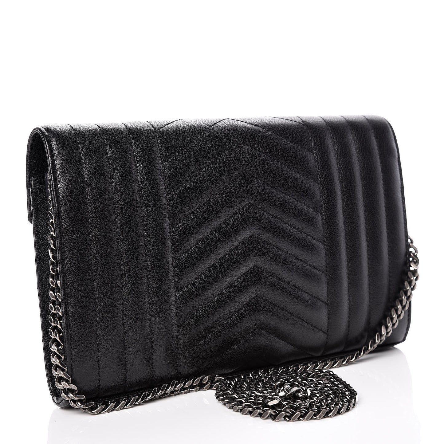 Sheepskin Tri-Quilt Monogram Envelope Chain Wallet Black
