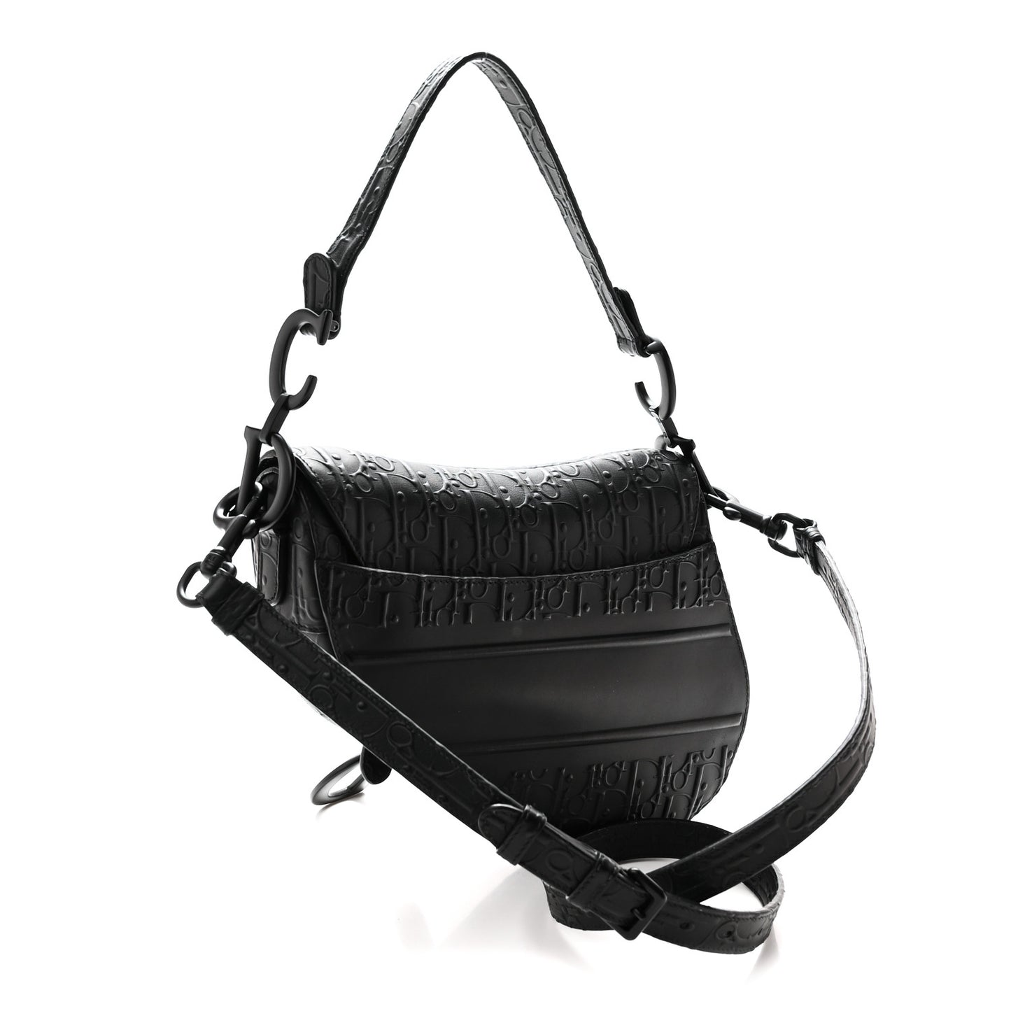 Calfskin Embossed Oblique Saddle Bag With Strap Black