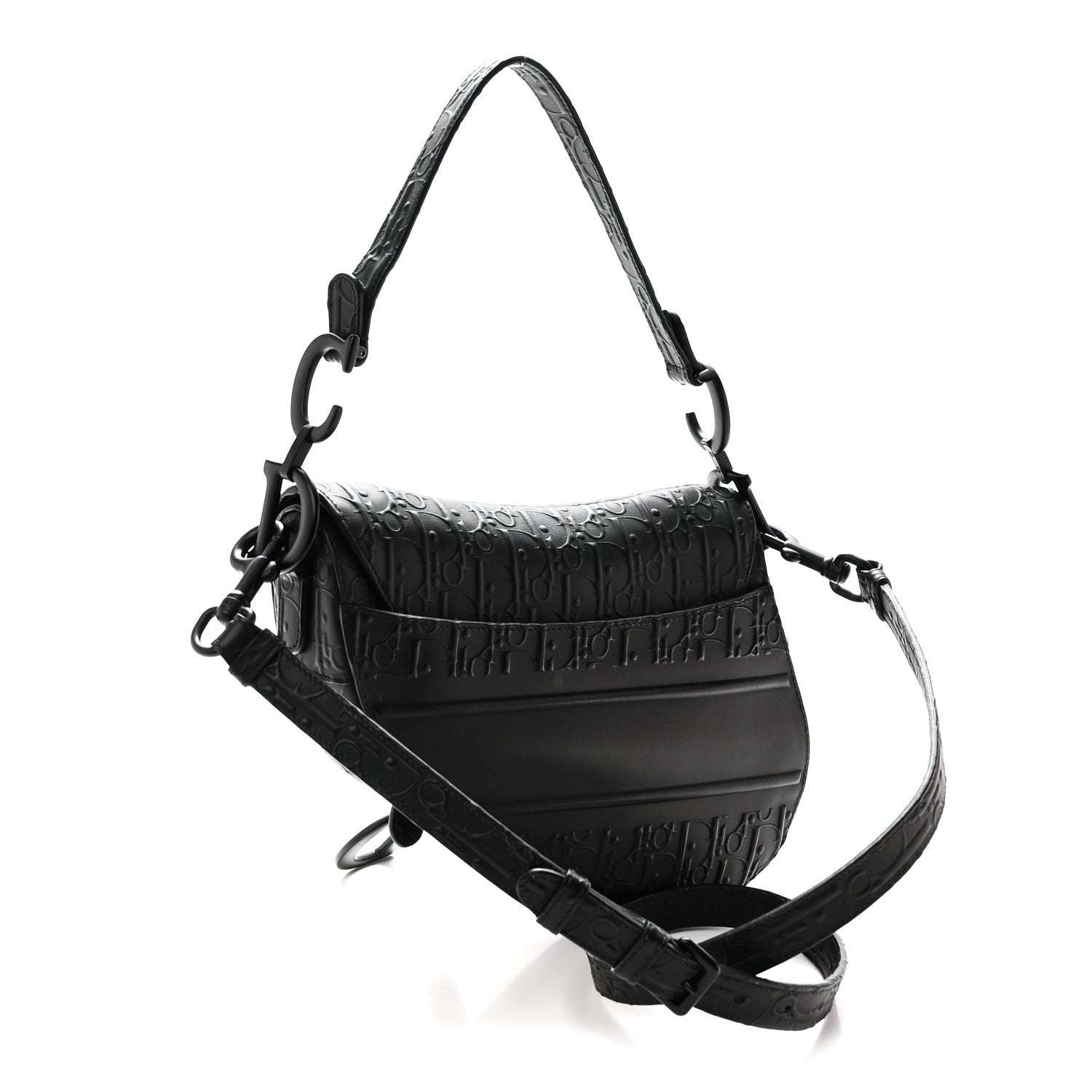 Christian Dior Calfskin Embossed Oblique Saddle Bag With Strap Black 3 of 10