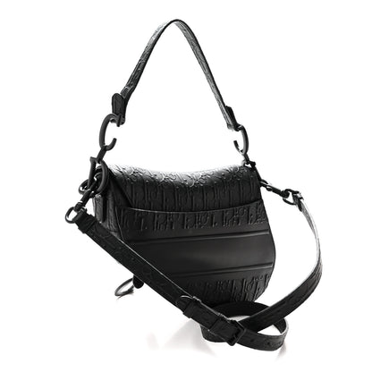 Christian Dior Calfskin Embossed Oblique Saddle Bag With Strap Black 3 of 10