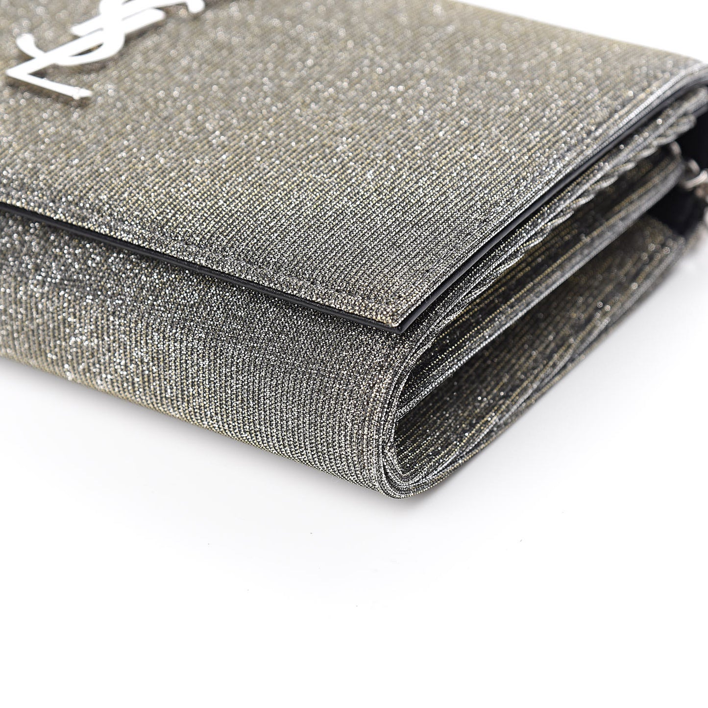 Metallic Sparkle Fabric Monogram Chain Wallet Anthracite