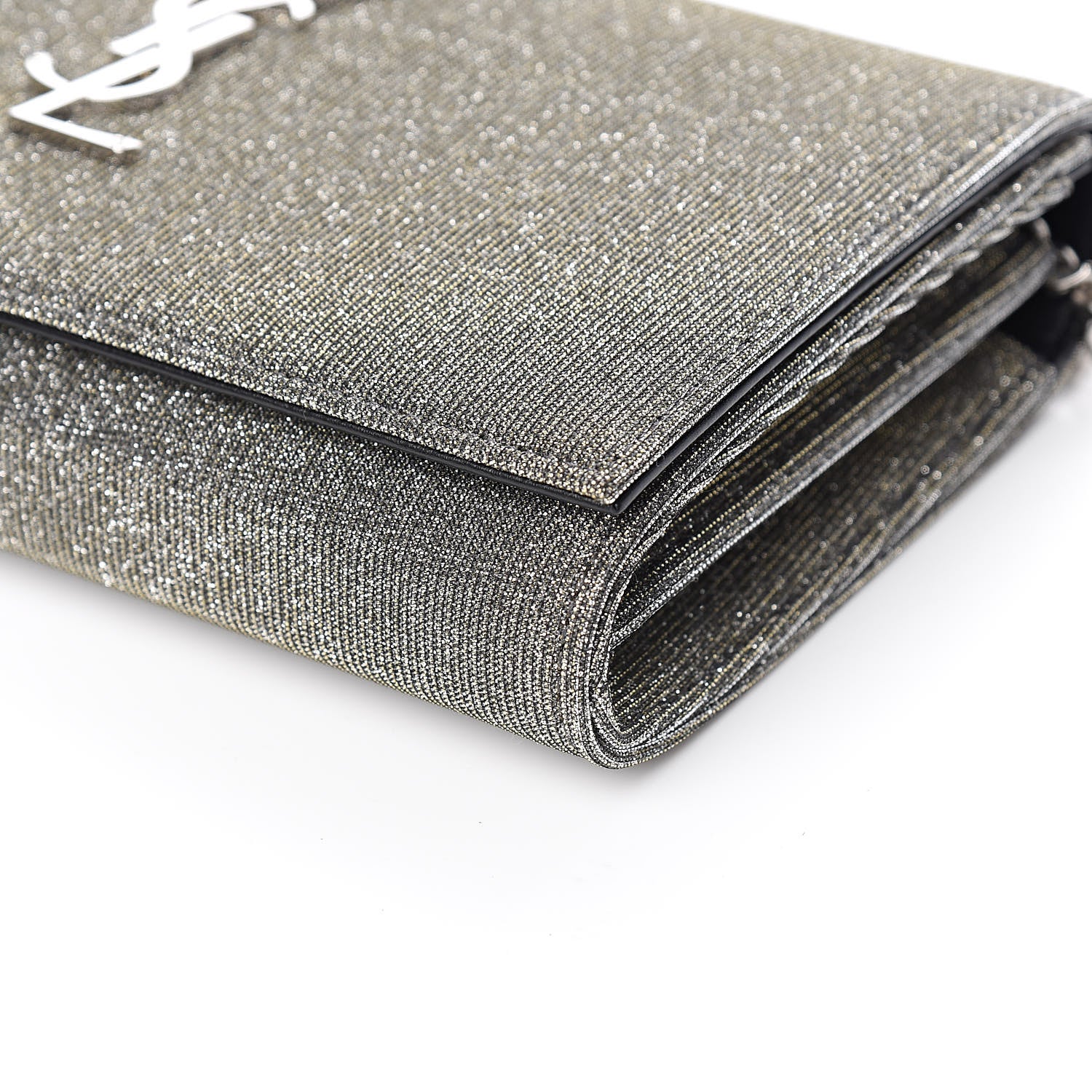 Saint Laurent Metallic Sparkle Fabric Monogram Chain Wallet Anthracite 8 of 9