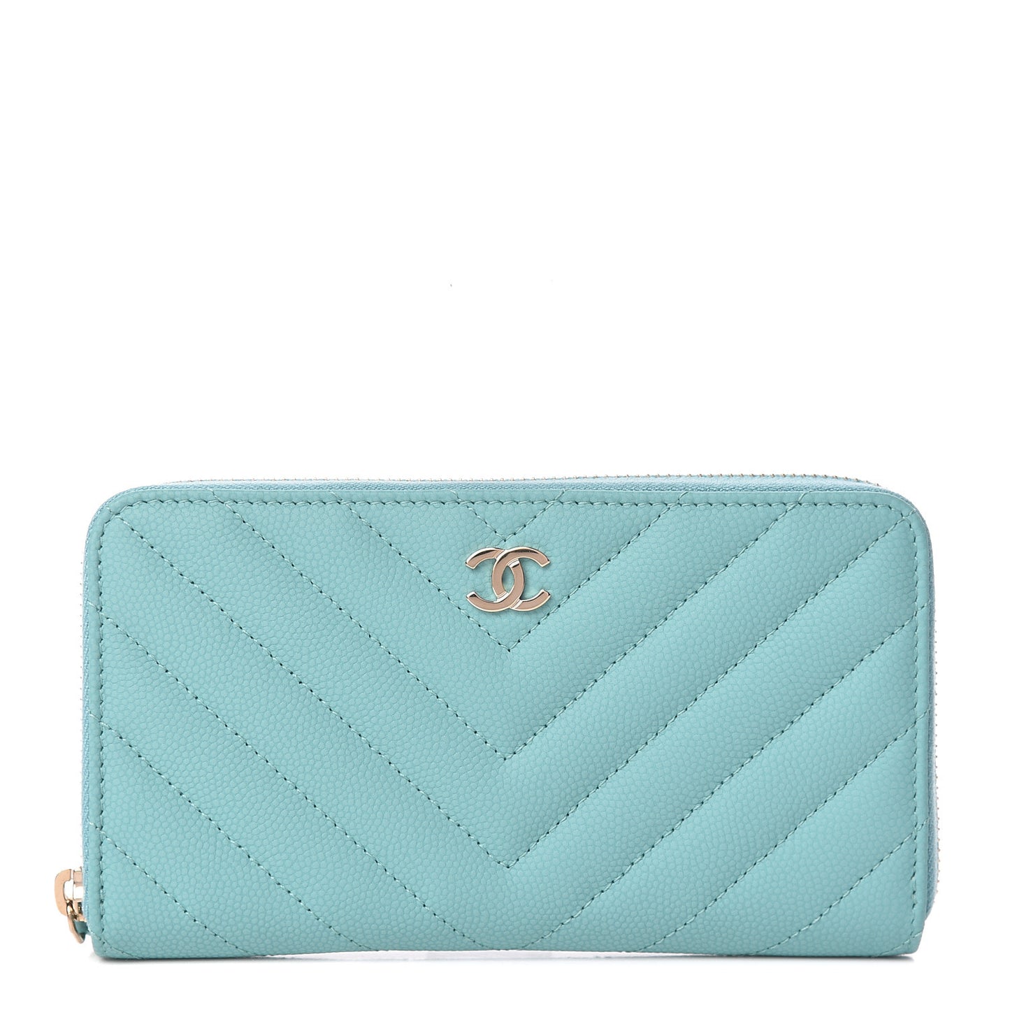 Caviar Chevron Quilted Small Zip Around Wallet Green