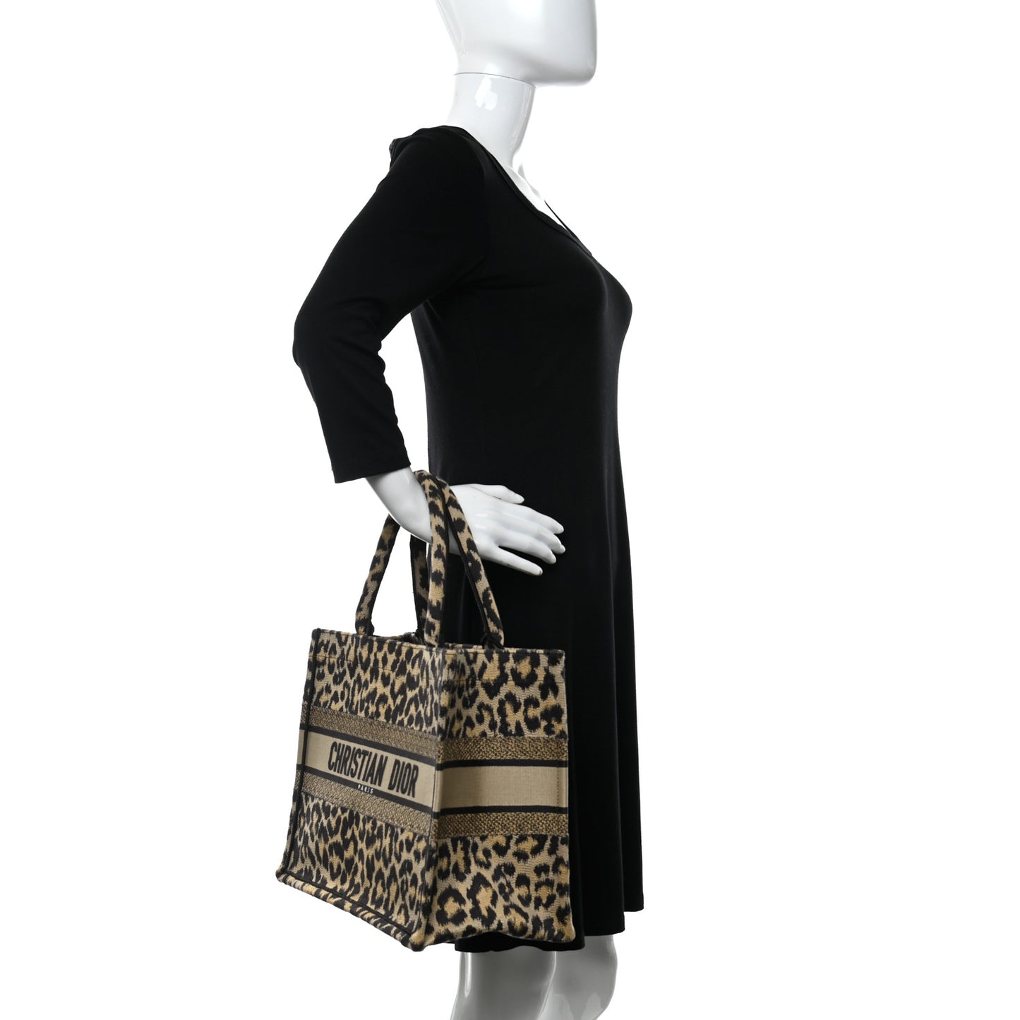Canvas Mizza Embroidered Medium Leopard Book Tote Beige