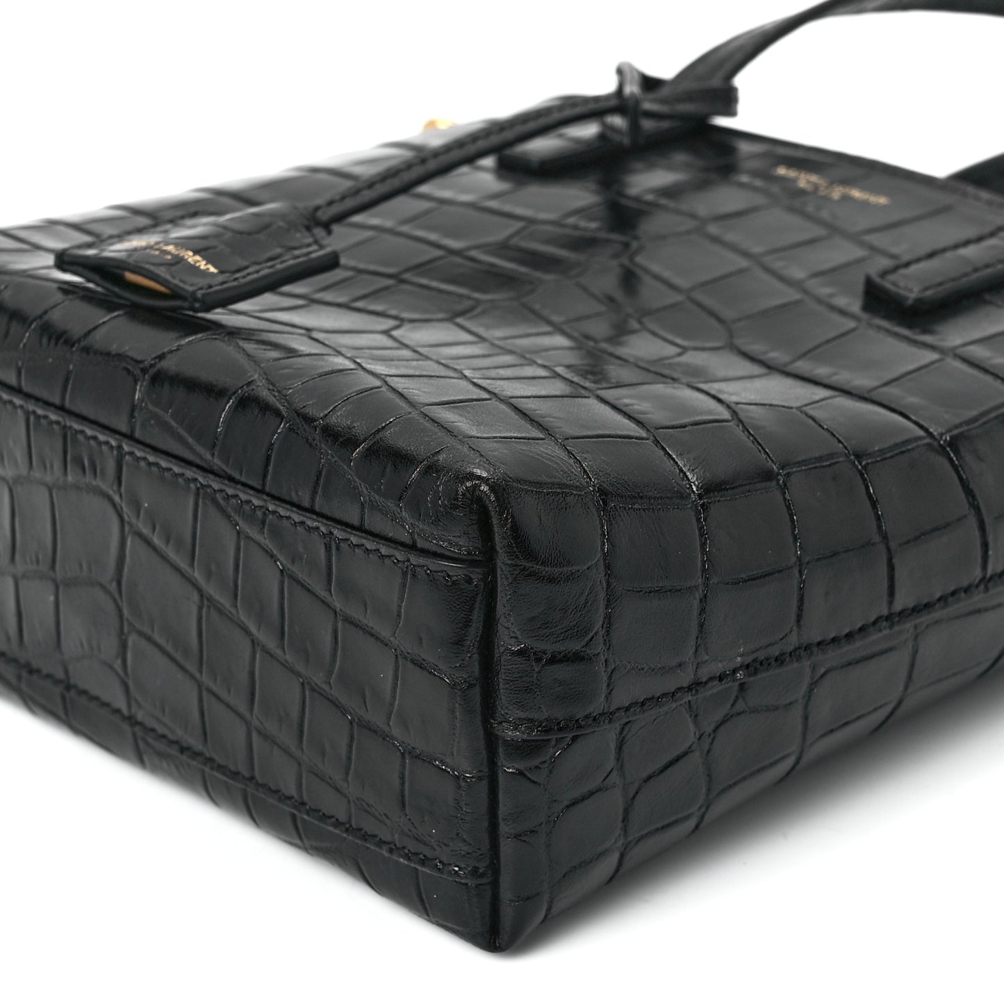 Calfskin Crocodile Embossed Paris Mini Toy Shopper Tote Black