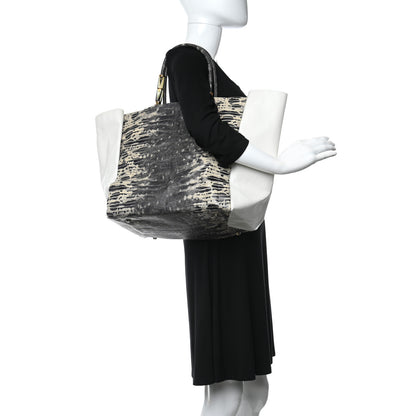 Lanvin Lizard Effect Calfskin Moon River Tote Black White 2 of 9