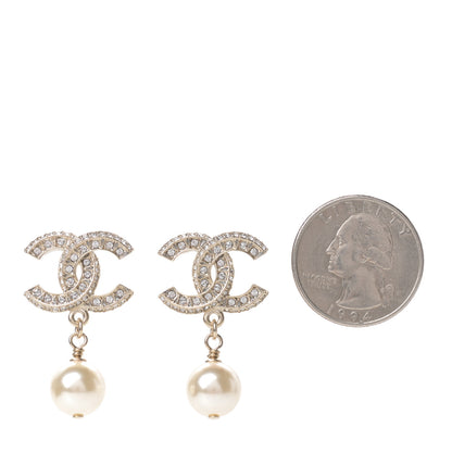 Chanel Crystal Pearl CC Drop Earrings Gold 2 of 5