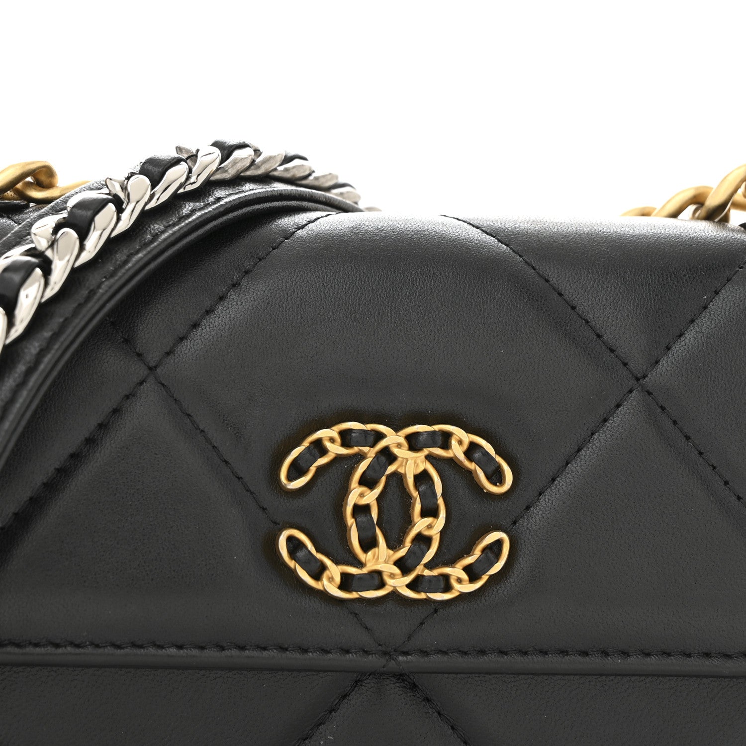 Chanel Lambskin Quilted Chanel 19 Flap Phone Holder With Chain Black 9 of 12