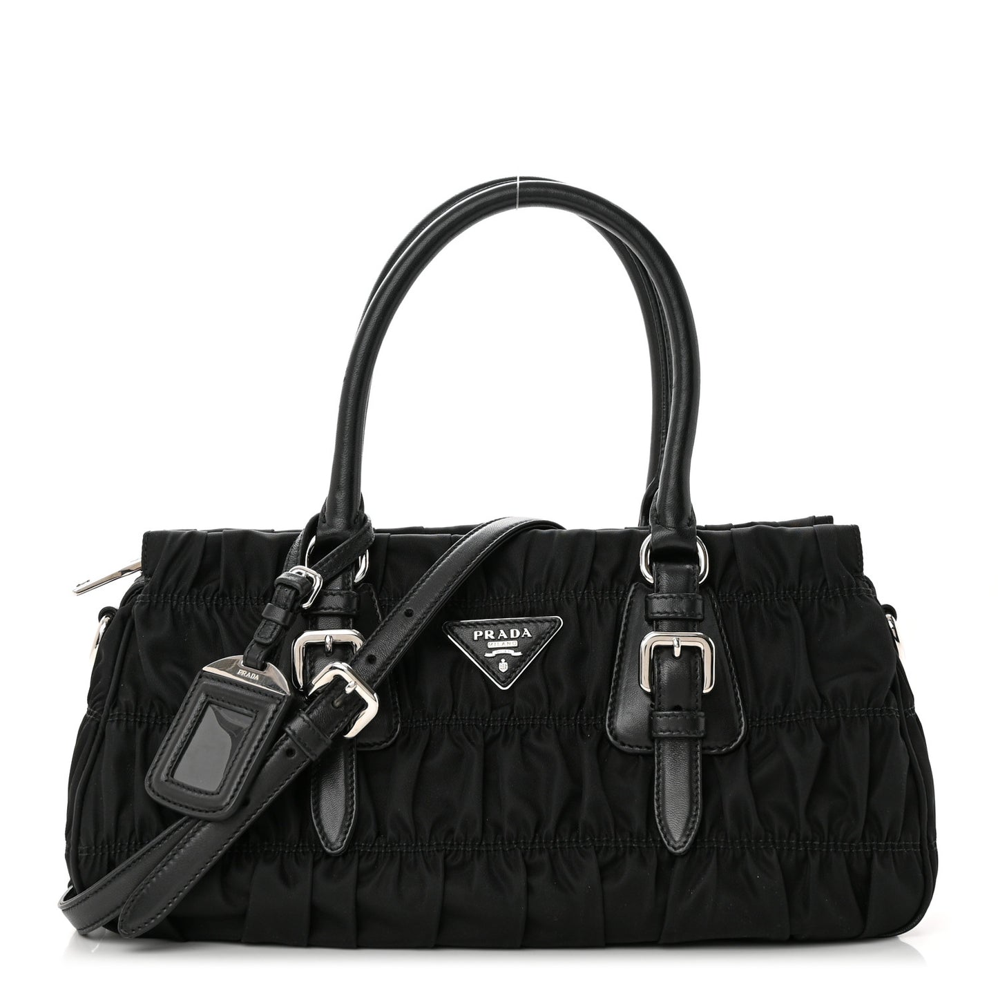 Tessuto Nylon Gaufre Shopping Satchel Black