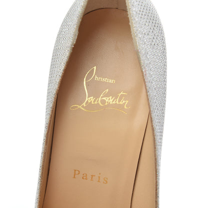 Christian Louboutin Metallic Canvas Peep Toe Pumps 37.5 White 6 of 15