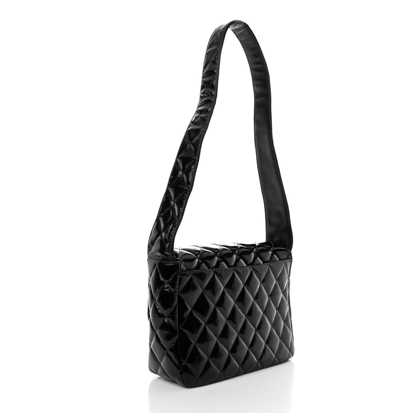 Patent Quilted Shoulder Flap Bag Black