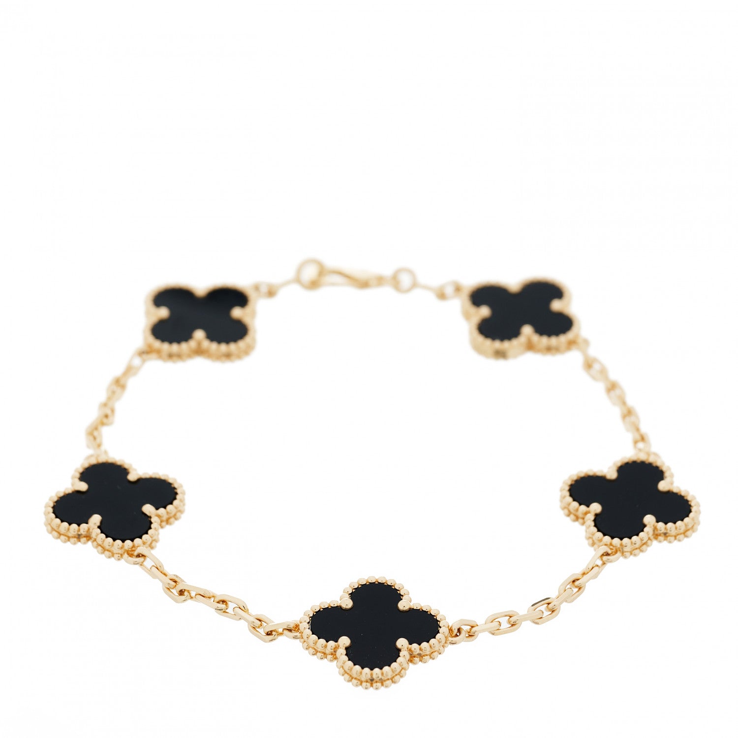 Van Cleef & Arpels 18K Yellow Gold Black Onyx 5 Motifs Vintage Alhambra Bracelet 1 of 6