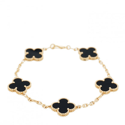 Van Cleef & Arpels 18K Yellow Gold Black Onyx 5 Motifs Vintage Alhambra Bracelet 1 of 6