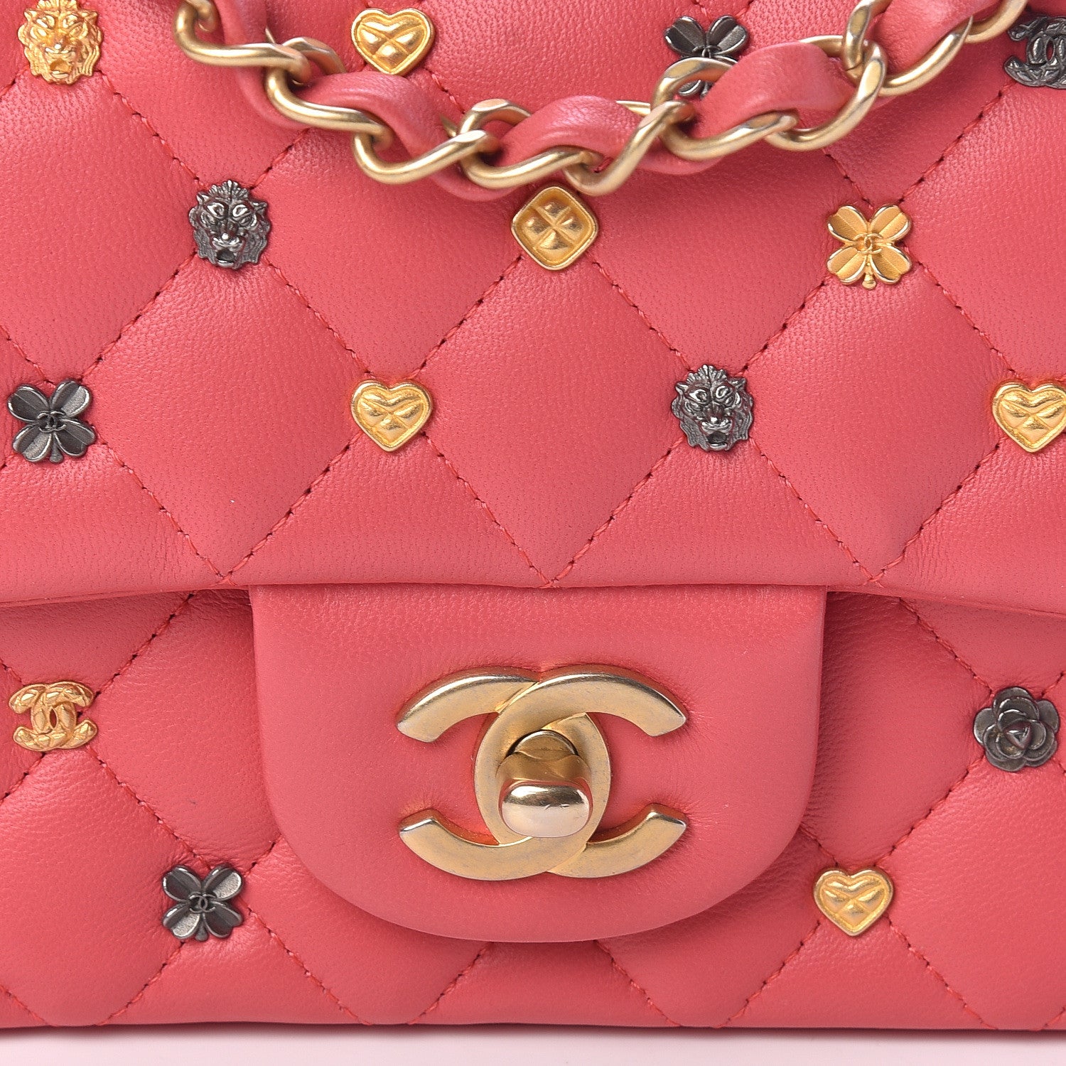 Chanel Lambskin Quilted Studded Mini Rectangular Flap Pink 8 of 10