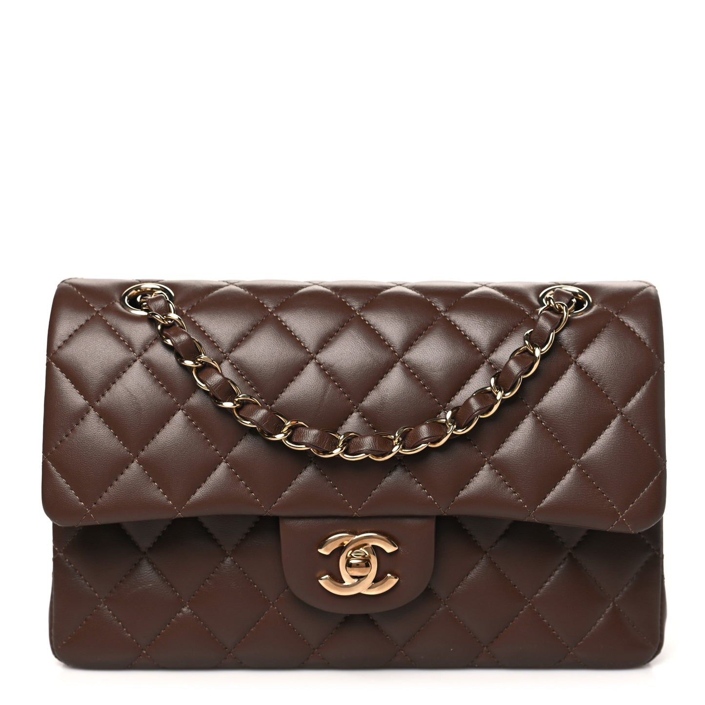 Lambskin Quilted Small Double Flap Dark Brown