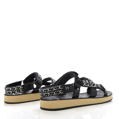 Chanel Lambskin Chain Sandals 37 Black 4 of 9