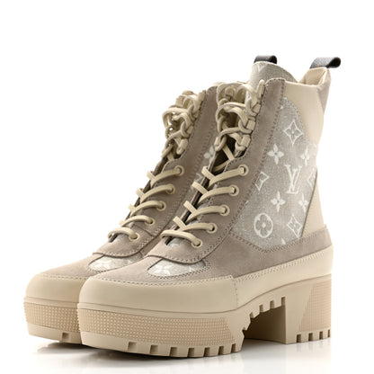 Louis Vuitton Suede Calfskin Laureate Platform Desert Boots 37.5 Taupe 3 of 10