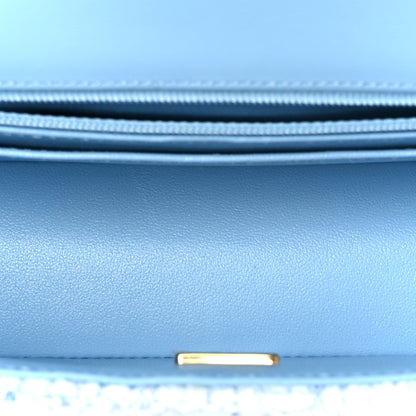 Chanel Tweed Quilted Mini Rectangular Flap Blue White Silver 5 of 12