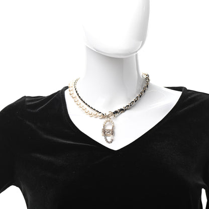 Chanel Lambskin Pearl Quilted Flap Necklace Gold Black Pearly White 2 of 6