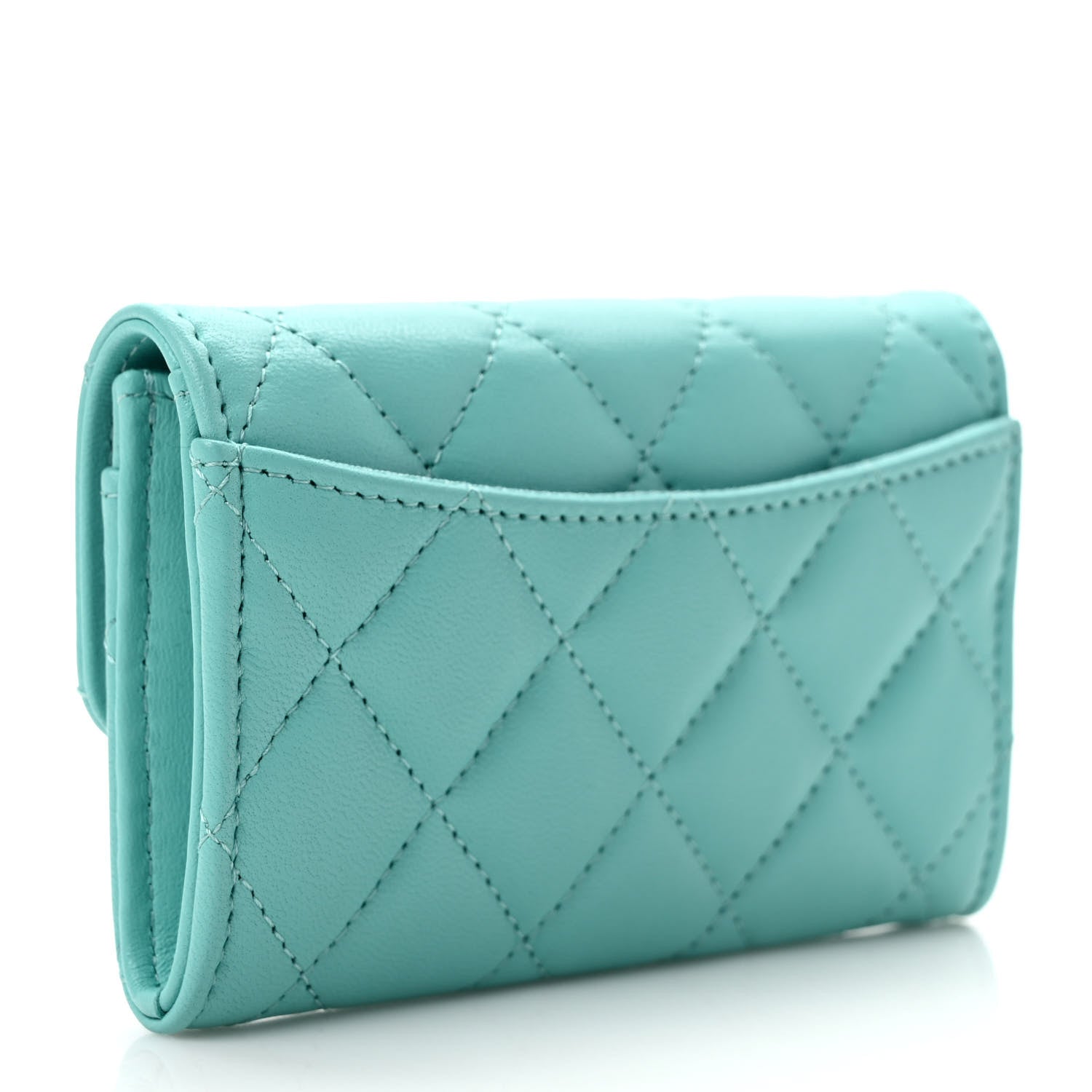 Chanel Lambskin Quilted Flap Card Holder Wallet Turquoise 3 of 8