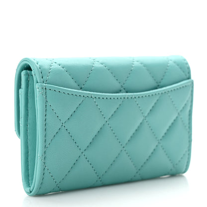 Chanel Lambskin Quilted Flap Card Holder Wallet Turquoise 3 of 8