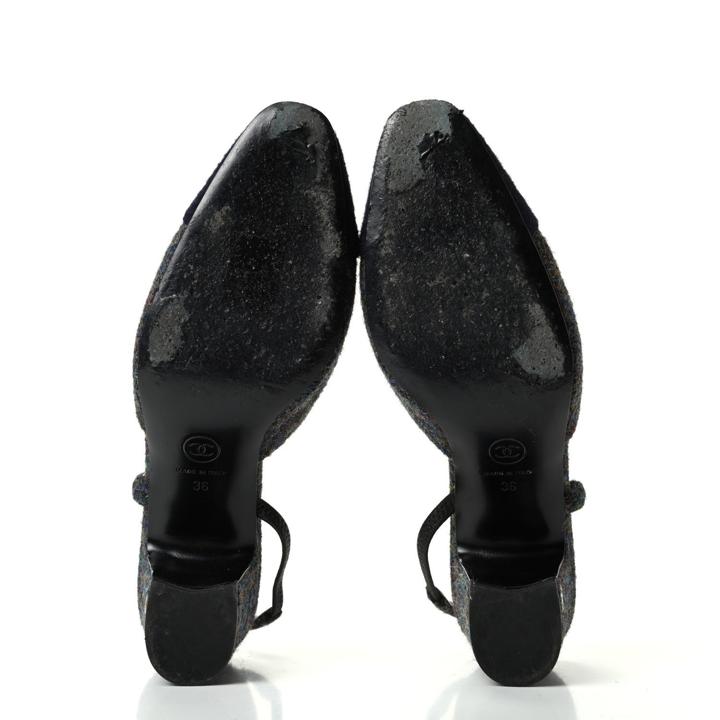 Tweed Cap Toe CC Slingback Pumps 36 Black Dark Grey