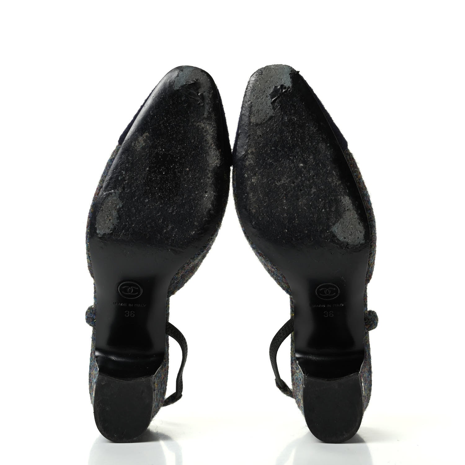 Chanel Tweed Cap Toe CC Slingback Pumps 36 Black Dark Grey 6 of 11