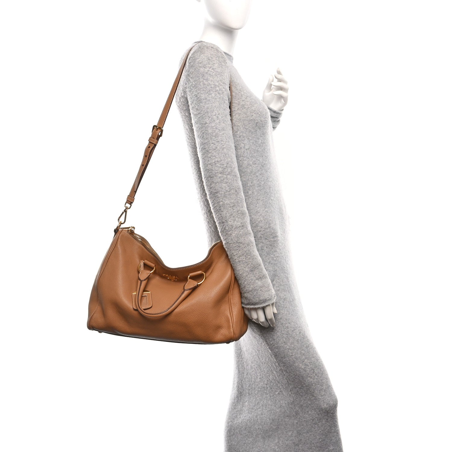 Prada Vitello Daino Top Handle Zip Tote Caramel 2 of 9