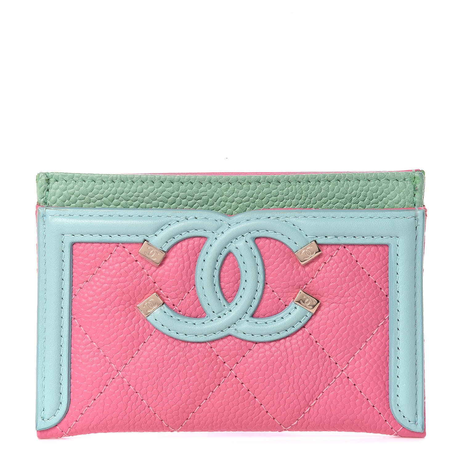 Chanel Caviar Quilted CC Filigree Card Holder Pink Blue Green 1 of 9