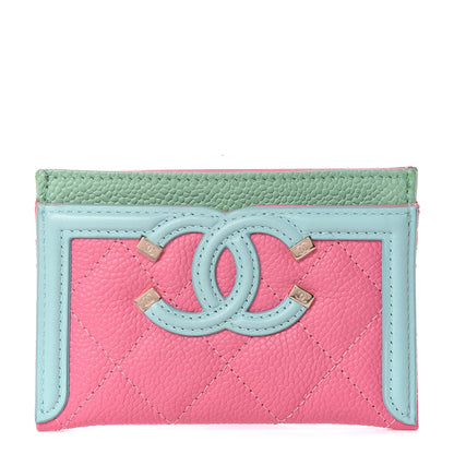 Chanel Caviar Quilted CC Filigree Card Holder Pink Blue Green 1 of 9