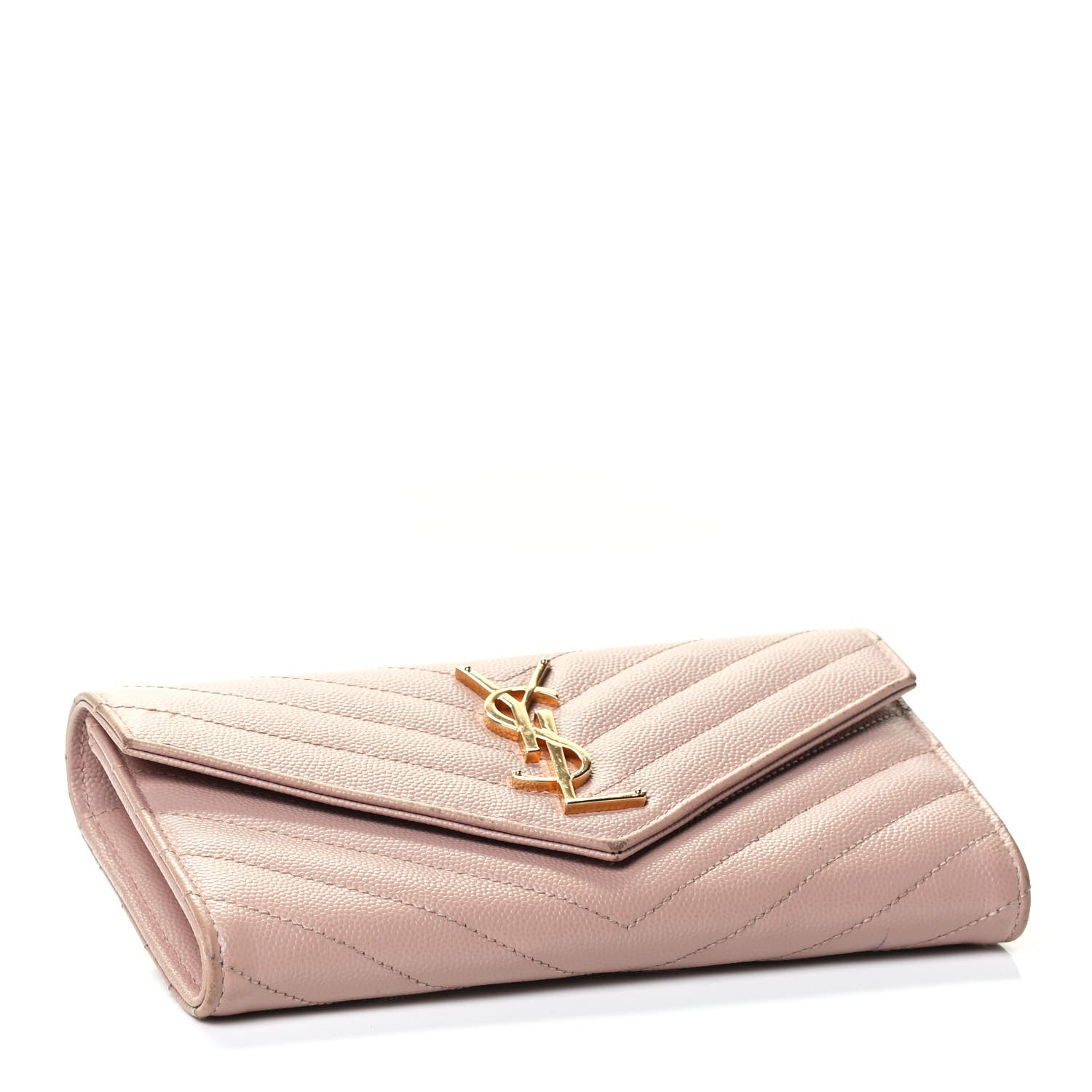 Saint Laurent Grain De Poudre Matelasse Chevron Monogram Flap Wallet Pale Blush 3 of 4