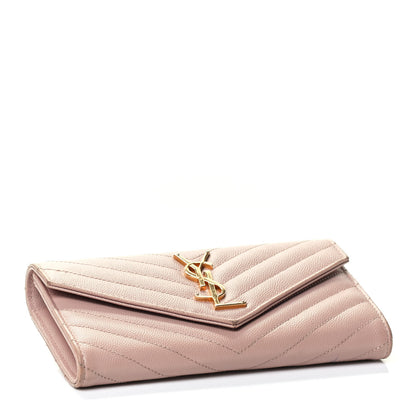 Saint Laurent Grain De Poudre Matelasse Chevron Monogram Flap Wallet Pale Blush 3 of 4