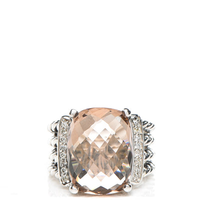 David Yurman Sterling Silver Diamond Morganite 16mm Wheaton Ring 51 5.75 1 of 5