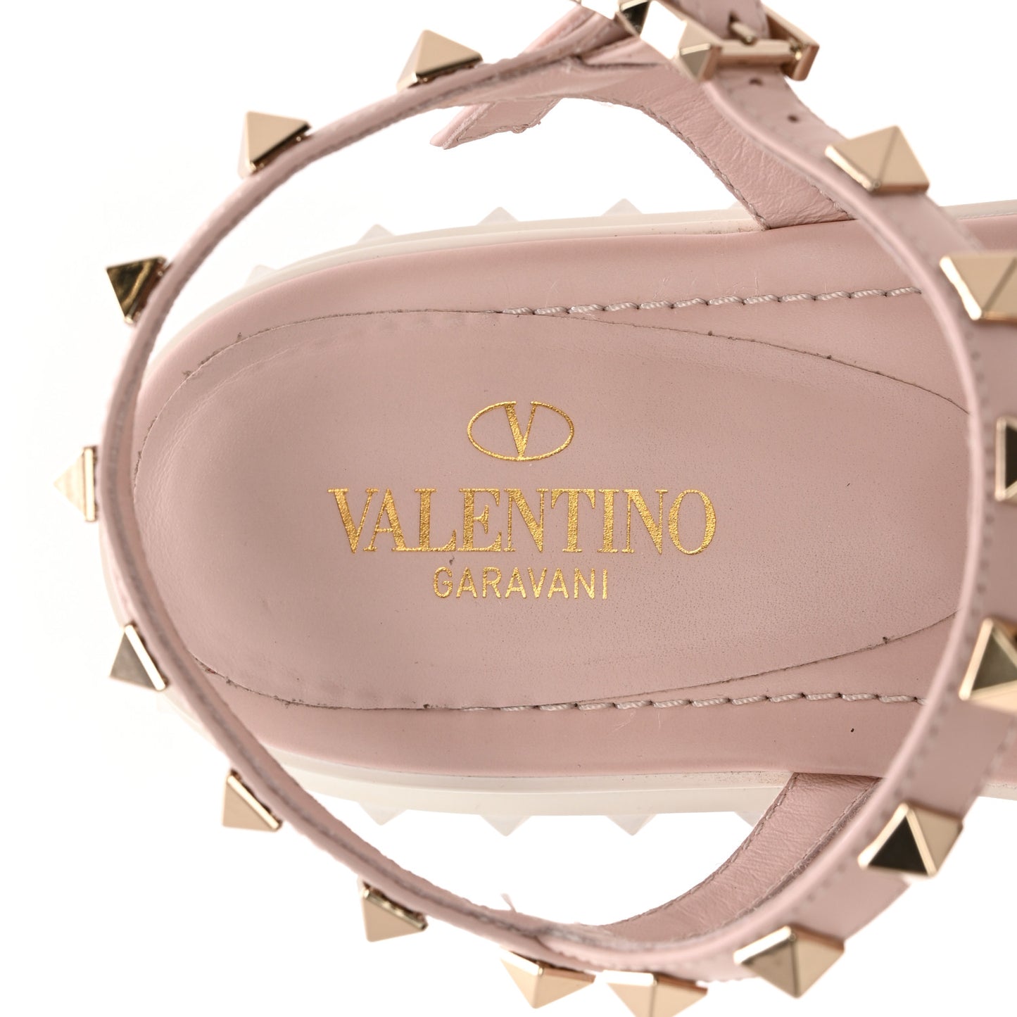 Calfskin Bedrock Rockstud Ankle Flat Sandals 39 Water Rose