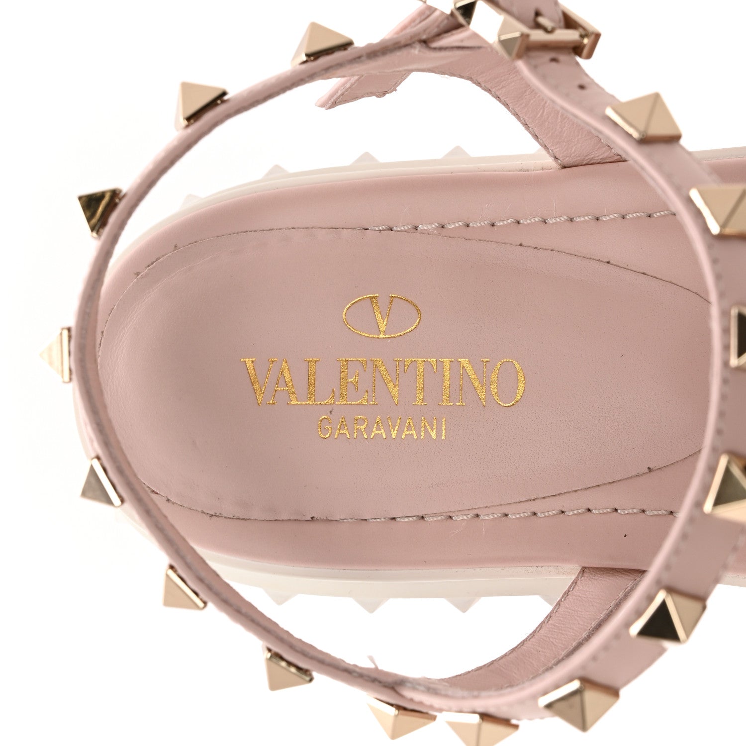 Valentino Garavani Calfskin Bedrock Rockstud Ankle Flat Sandals 39 Water Rose 7 of 11