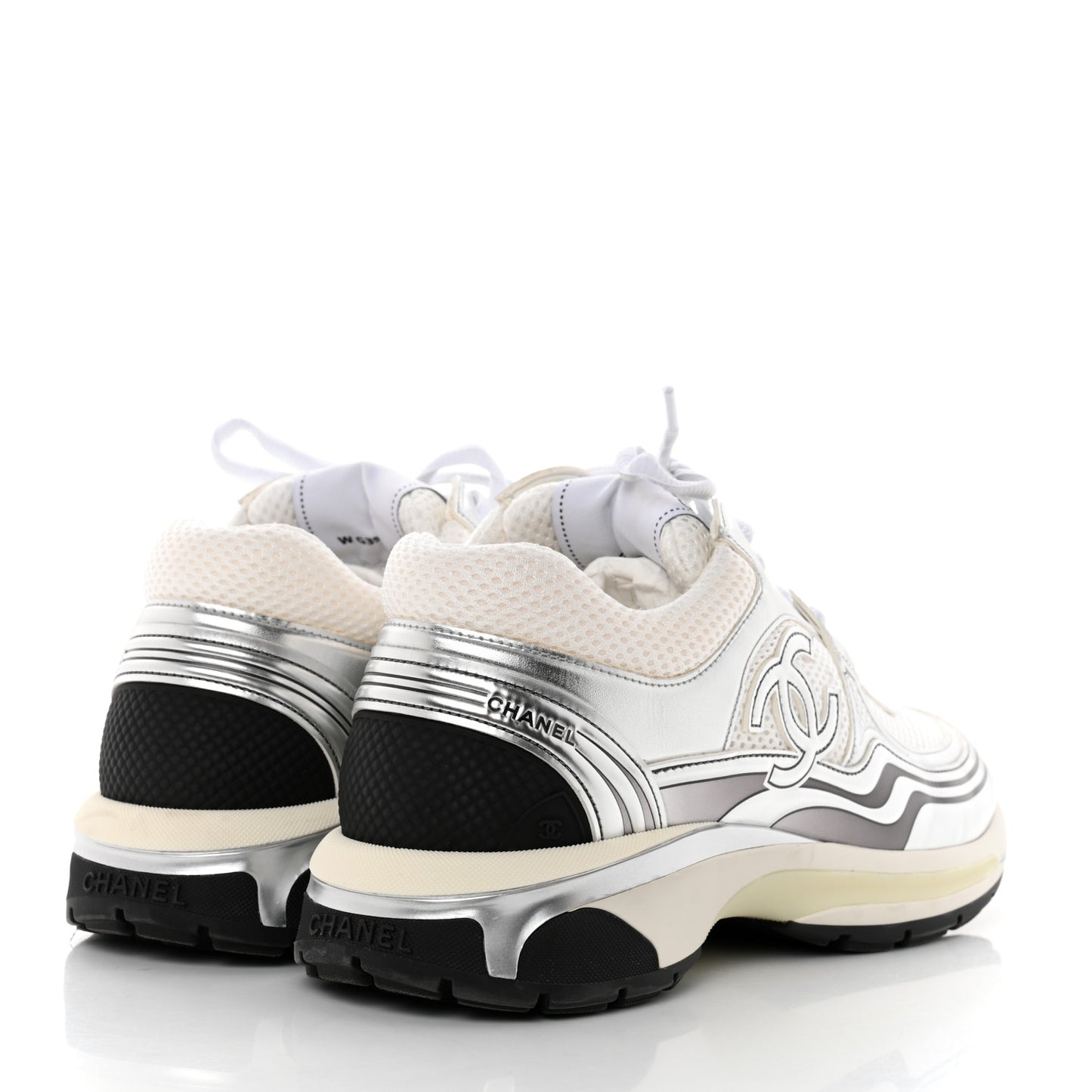 Fabric Laminated Calfskin Stretch CC Sneakers 41 White Silver