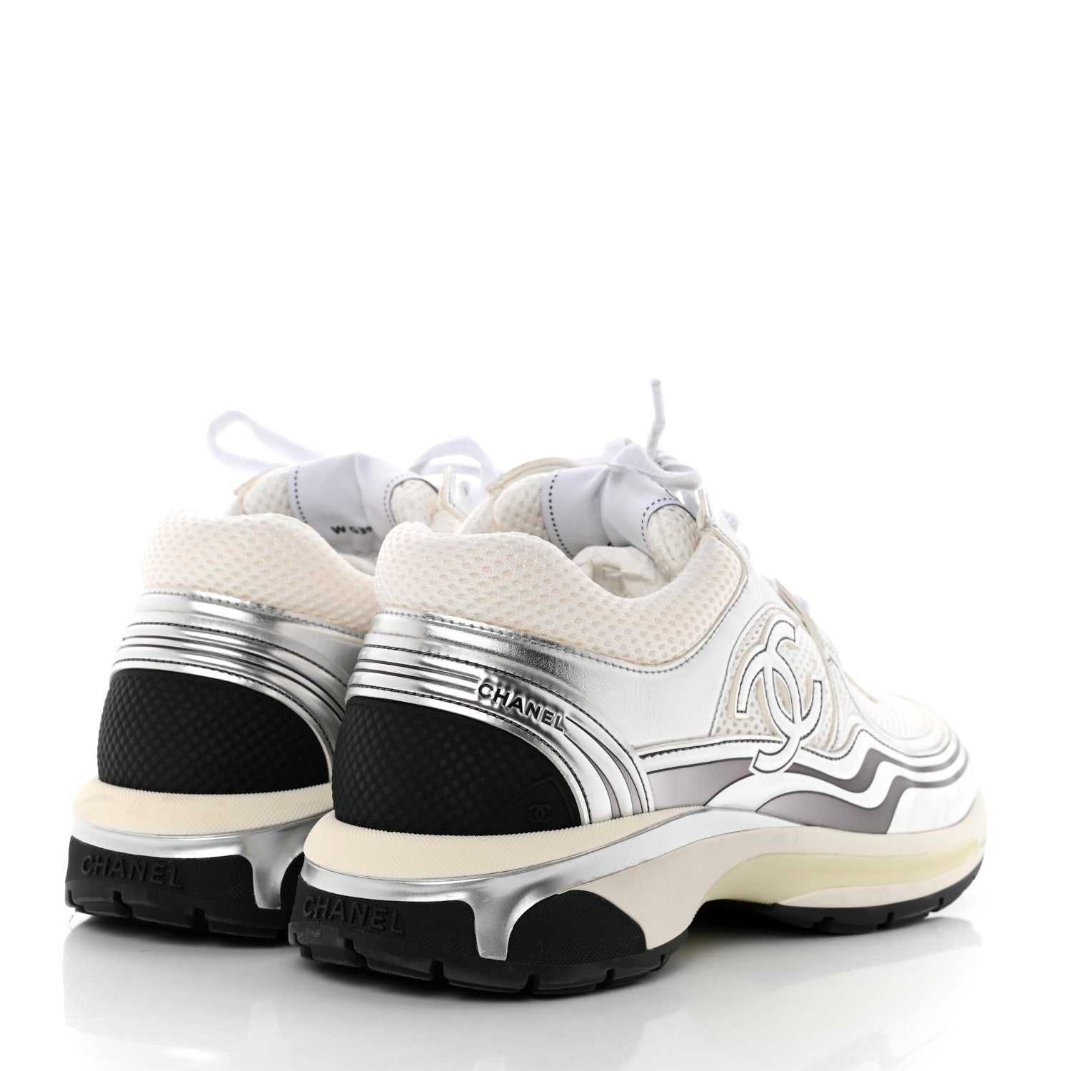 Chanel Fabric Laminated Calfskin Stretch CC Sneakers 41 White Silver 4 of 9