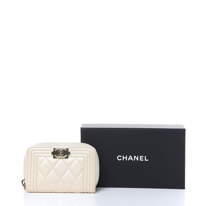 Chanel Metallic Lambskin Quilted Boy Zip Around Coin Purse Wallet Ivory 12 of 12
