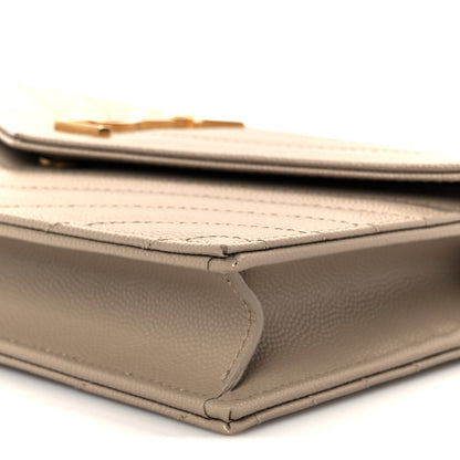 Saint Laurent Grain De Poudre Matelasse Chevron Monogram Envelope Chain Wallet Dark Beige 18 of 19