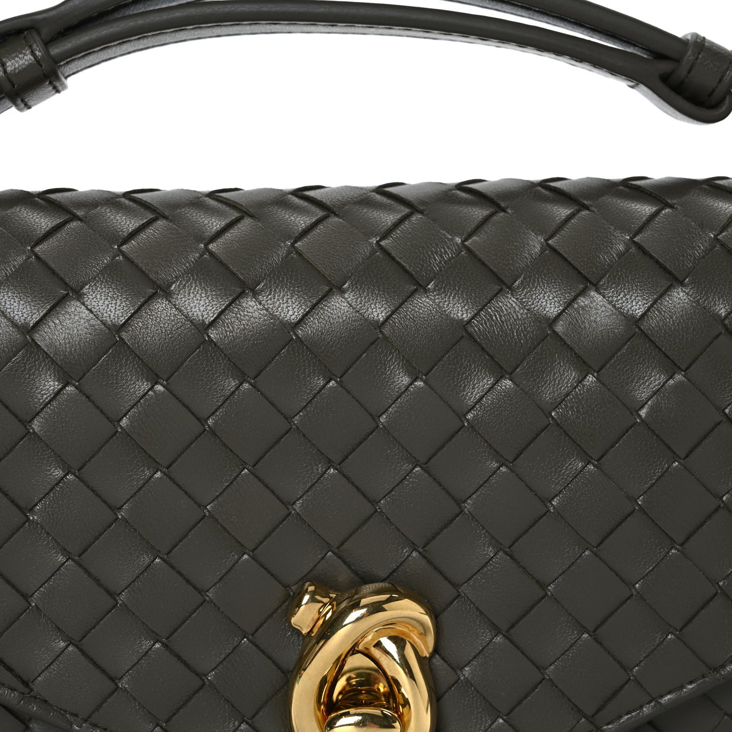 Nappa Intrecciato Knot Lock Top Handle Crossbody Bag Cypress