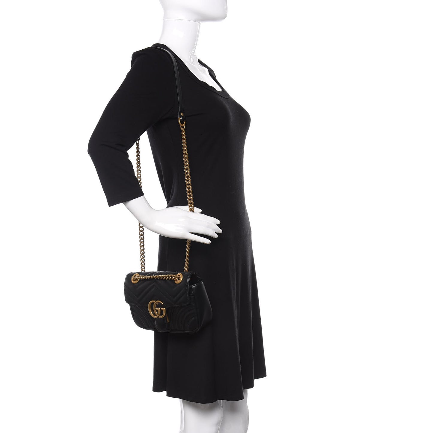 Calfskin Matelasse Mini GG Marmont Shoulder Bag Black