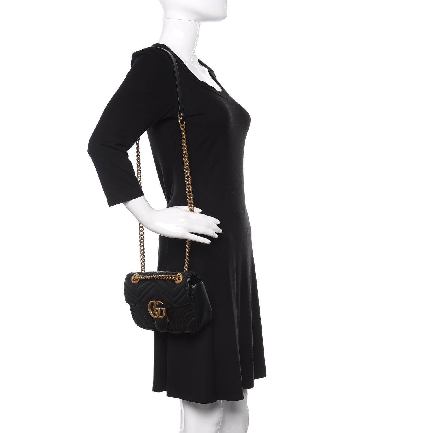 Gucci Calfskin Matelasse Mini GG Marmont Shoulder Bag Black 2 of 10