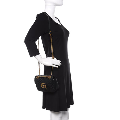 Gucci Calfskin Matelasse Mini GG Marmont Shoulder Bag Black 2 of 10