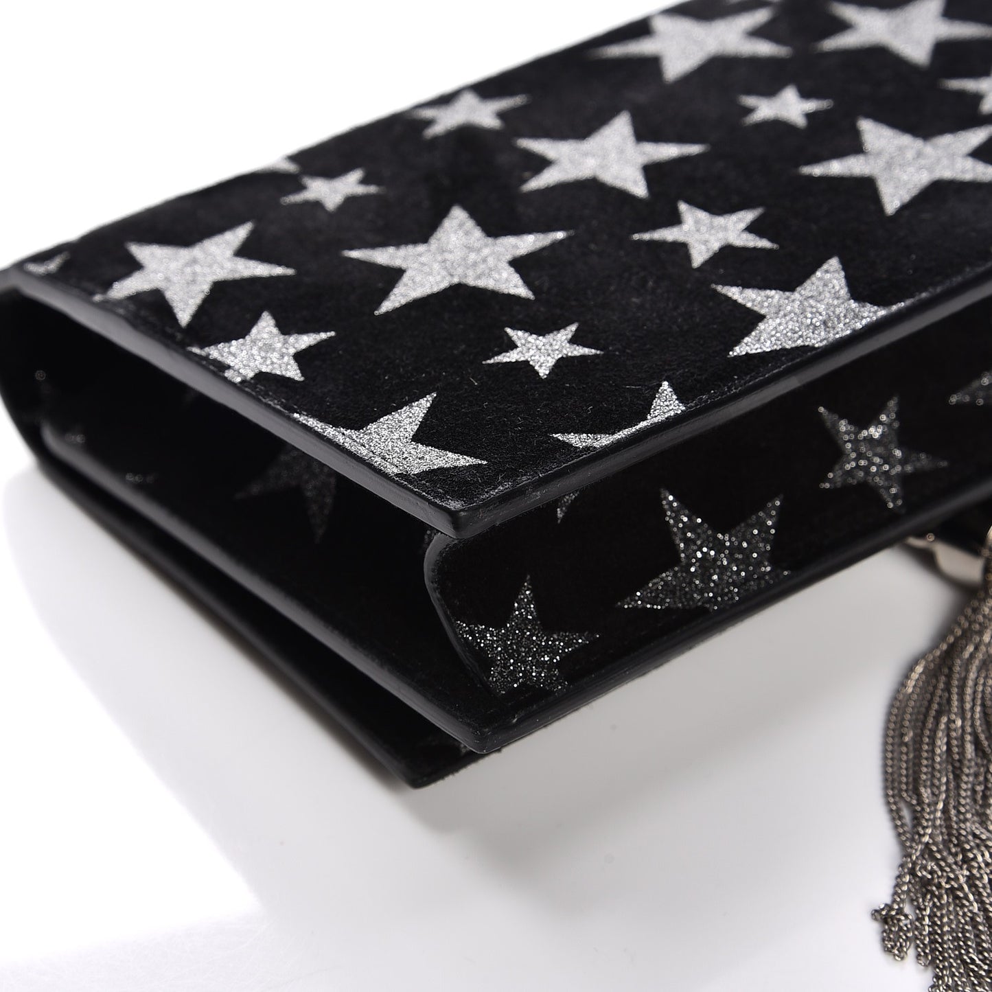 Suede Calfskin Monogram Tassel Stars Chain Wallet Black