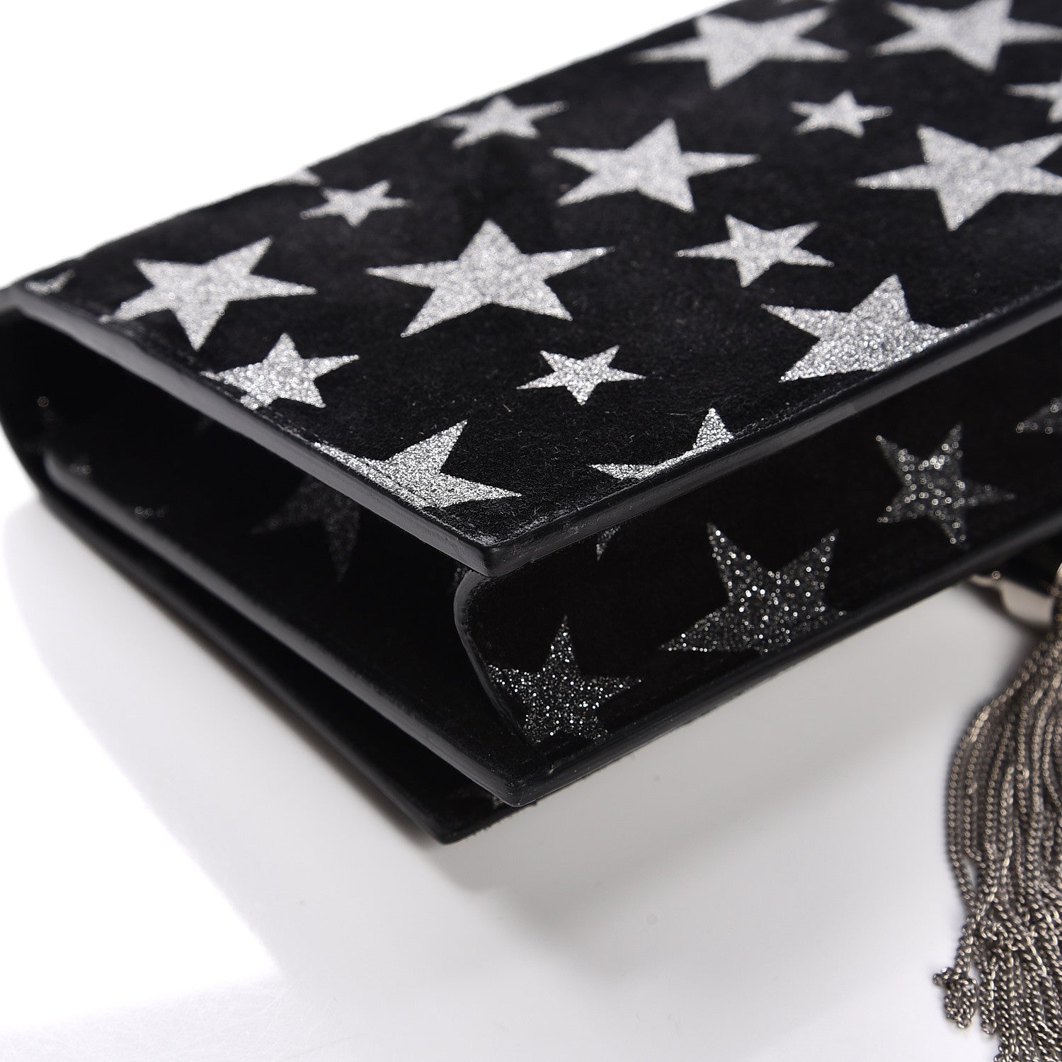 Saint Laurent Suede Calfskin Monogram Tassel Stars Chain Wallet Black 10 of 10