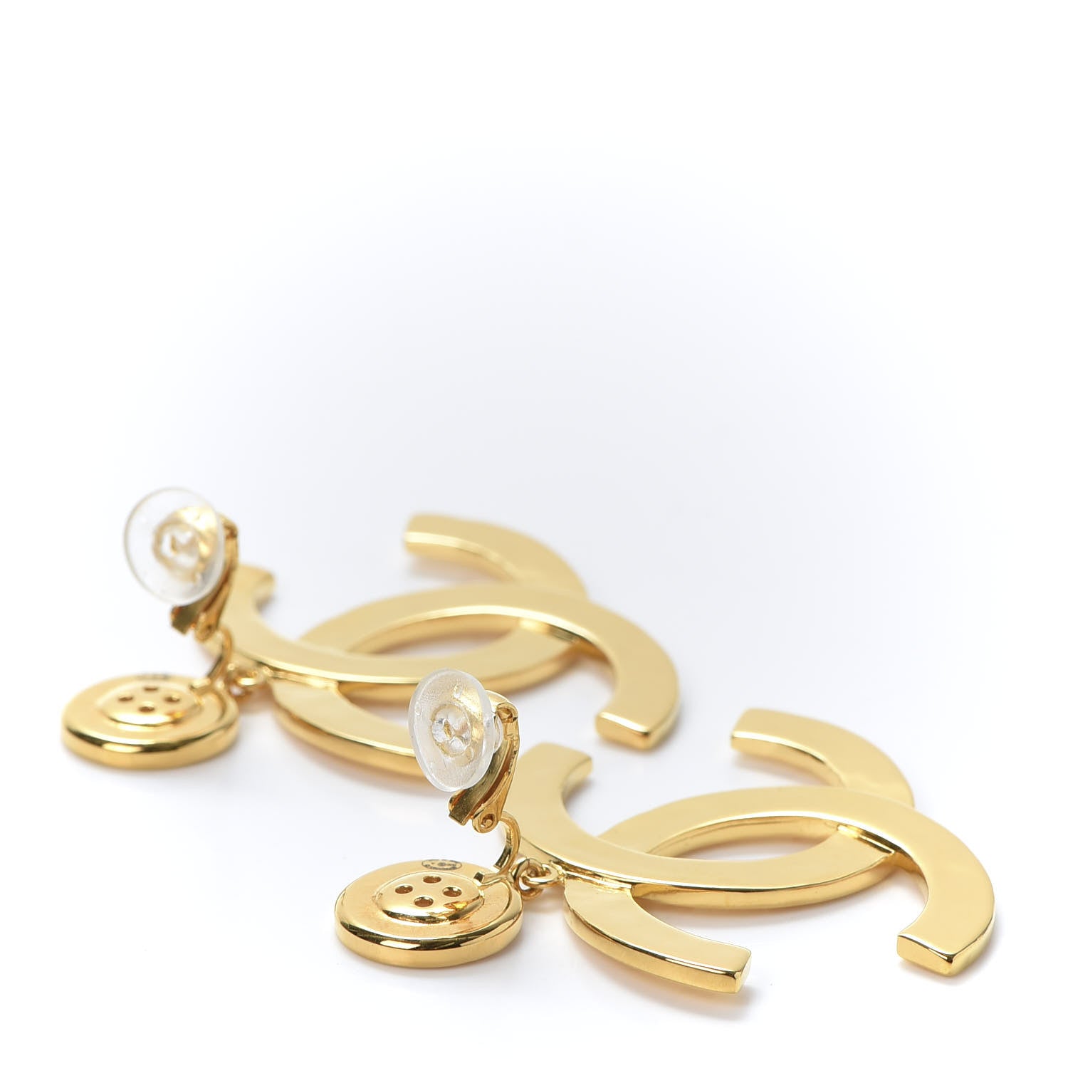 Chanel Metal Large Paris Button Clip On Earrings Gold 3 of 5