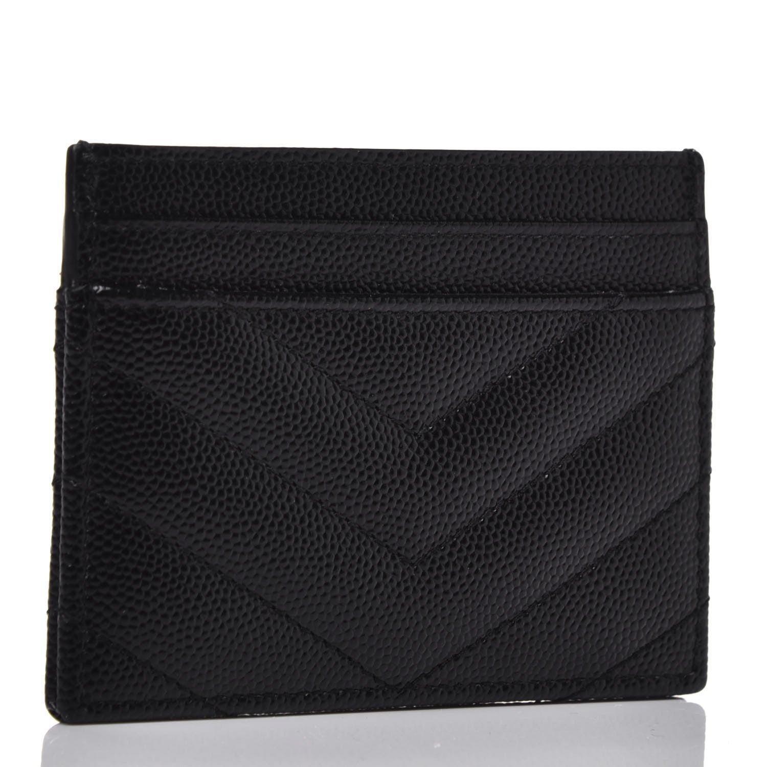 Saint Laurent Grain De Poudre Matelasse Chevron Monogram Credit Card Case Black 3 of 7