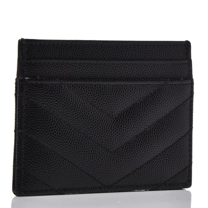 Saint Laurent Grain De Poudre Matelasse Chevron Monogram Credit Card Case Black 3 of 7