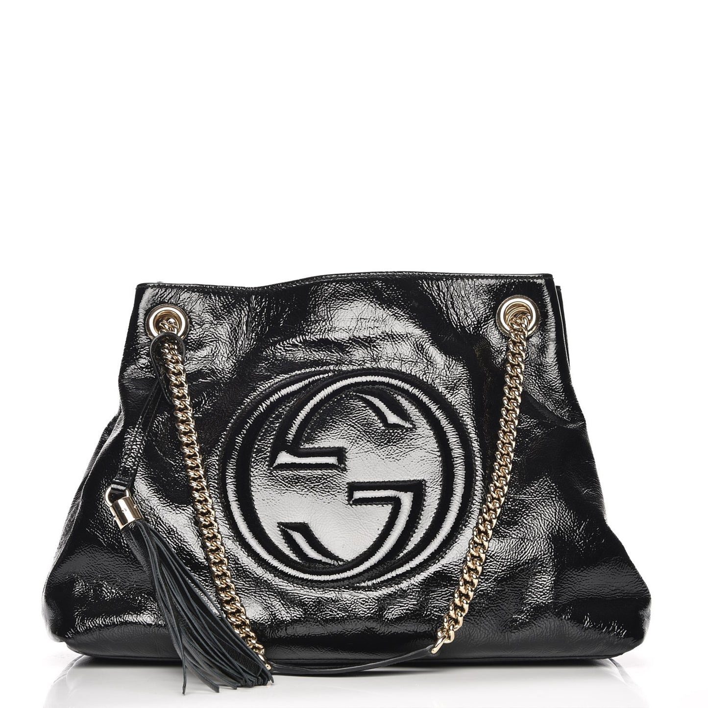 Patent Medium Soho Chain Shoulder Bag Black